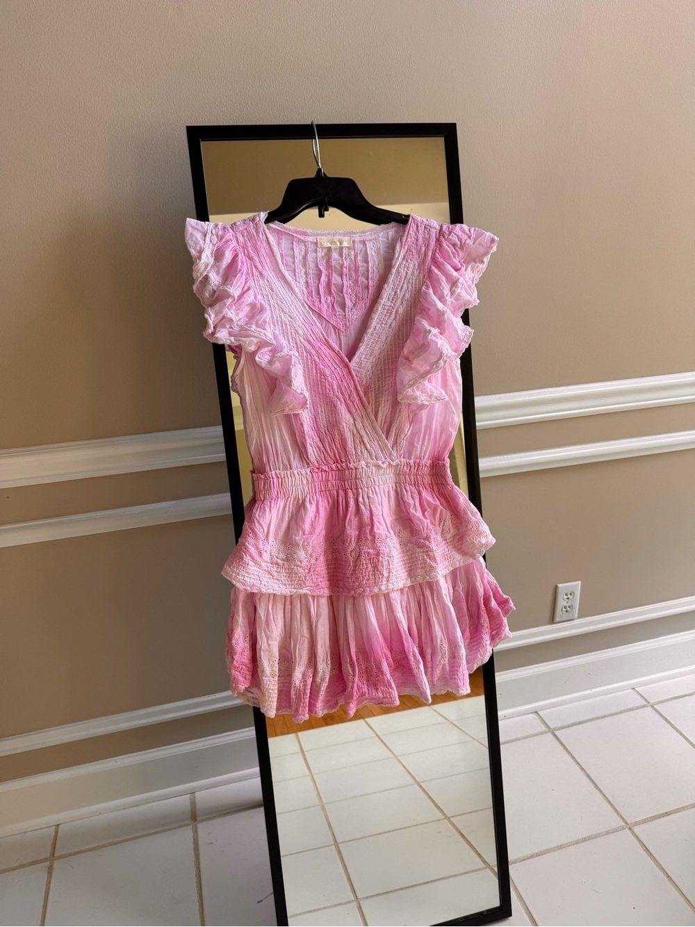 LoveShackFancy tie dye Gwen Dress in Peony Pink Lace-Trim Cotton size M - Picture 4 of 9